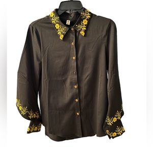 Long sleeve black and gold blouse